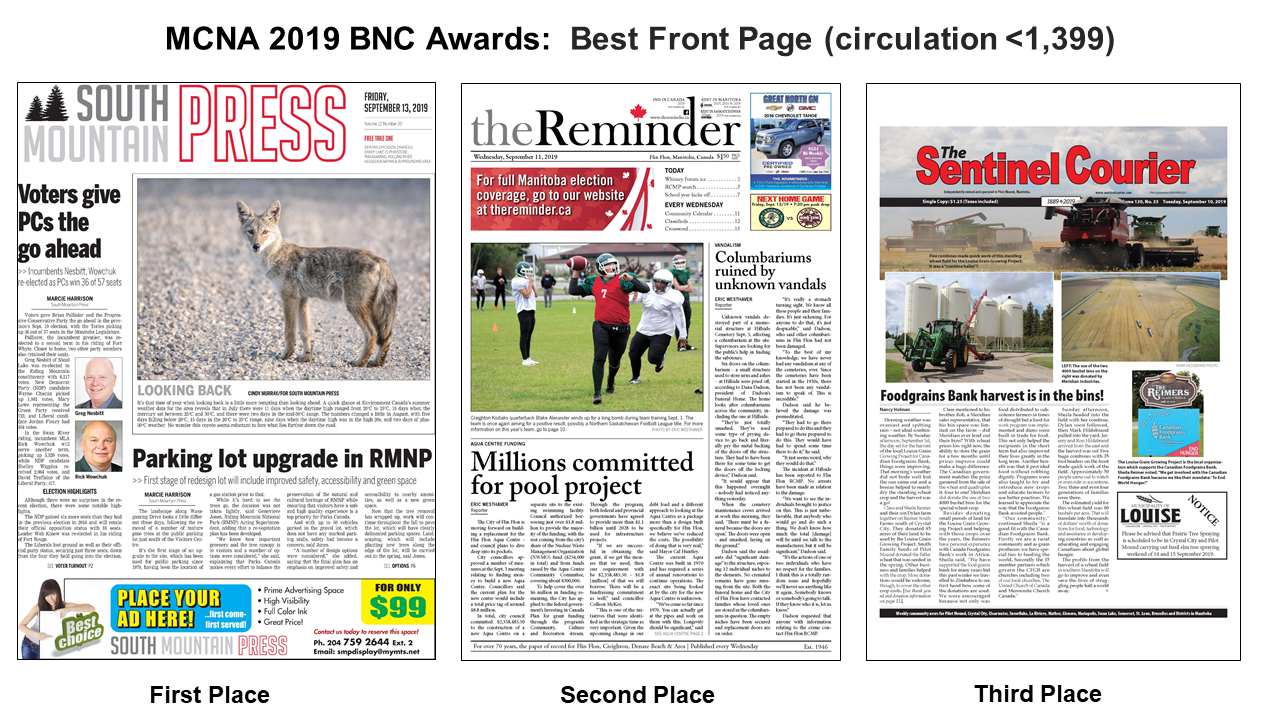 BNC Awards_MCNA_2019_Best Front Page circ under 1399